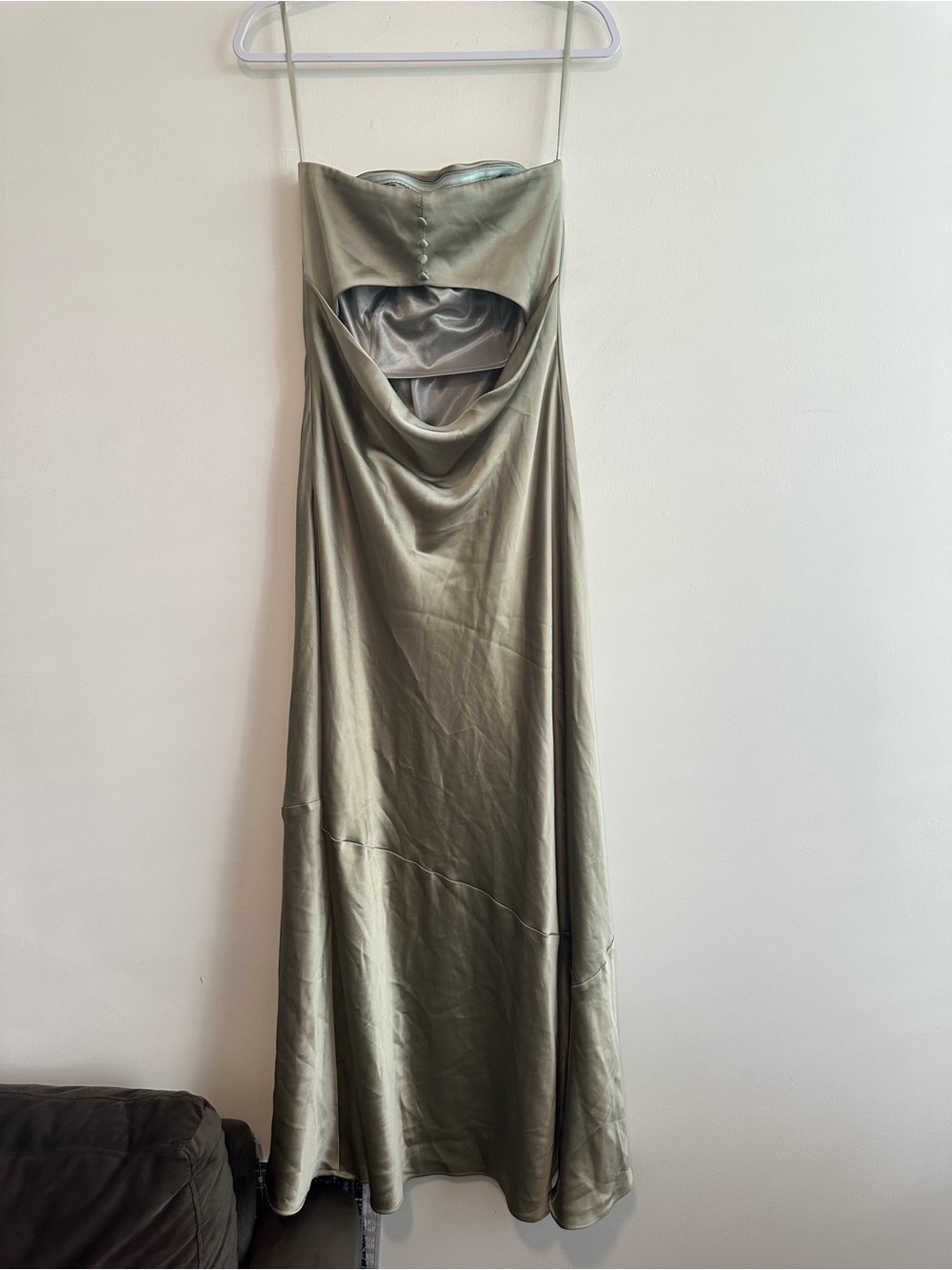 Revelry Satin Leo Dress in Silver Sage Sz 8 - Picture 11 of 14
